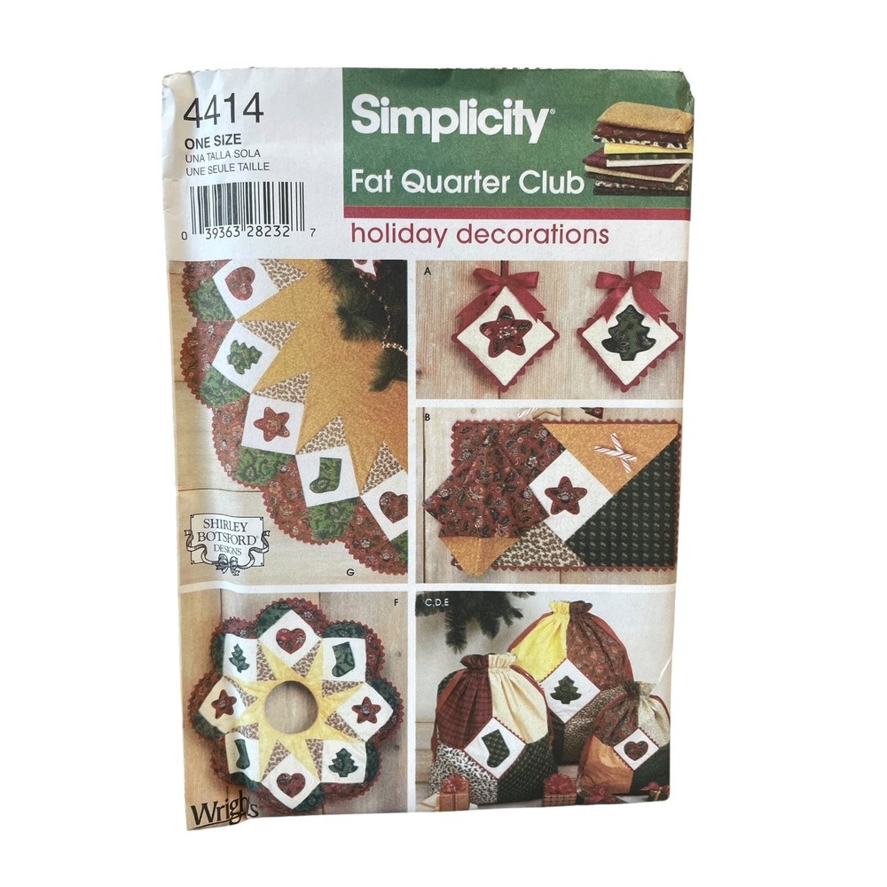 Simplicity 4414 Holiday Decorations Fat Quarter Club ONE SIZE Quilted Christmas